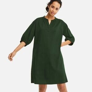 Uniqlo gathered 3/4 sleeve dress  forest green size small